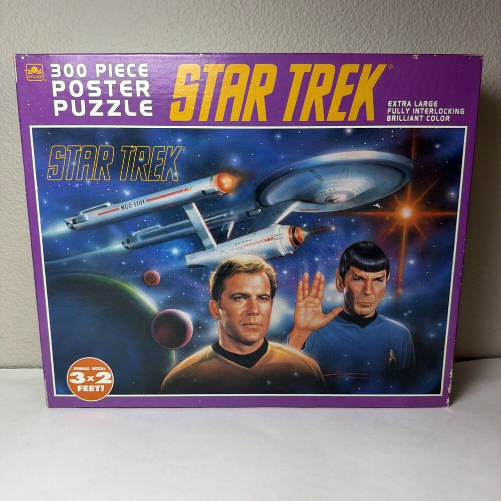 Vintage 1993 STAR TREK Poster Puzzle 300 pc Golden #5220 3' x 2' SEALED